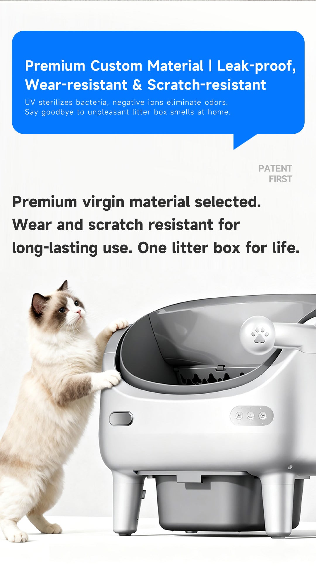 V8 open top Self-Cleaning Litter Box: Auto Rake, One-Click Empty, UV Light & Odor Control