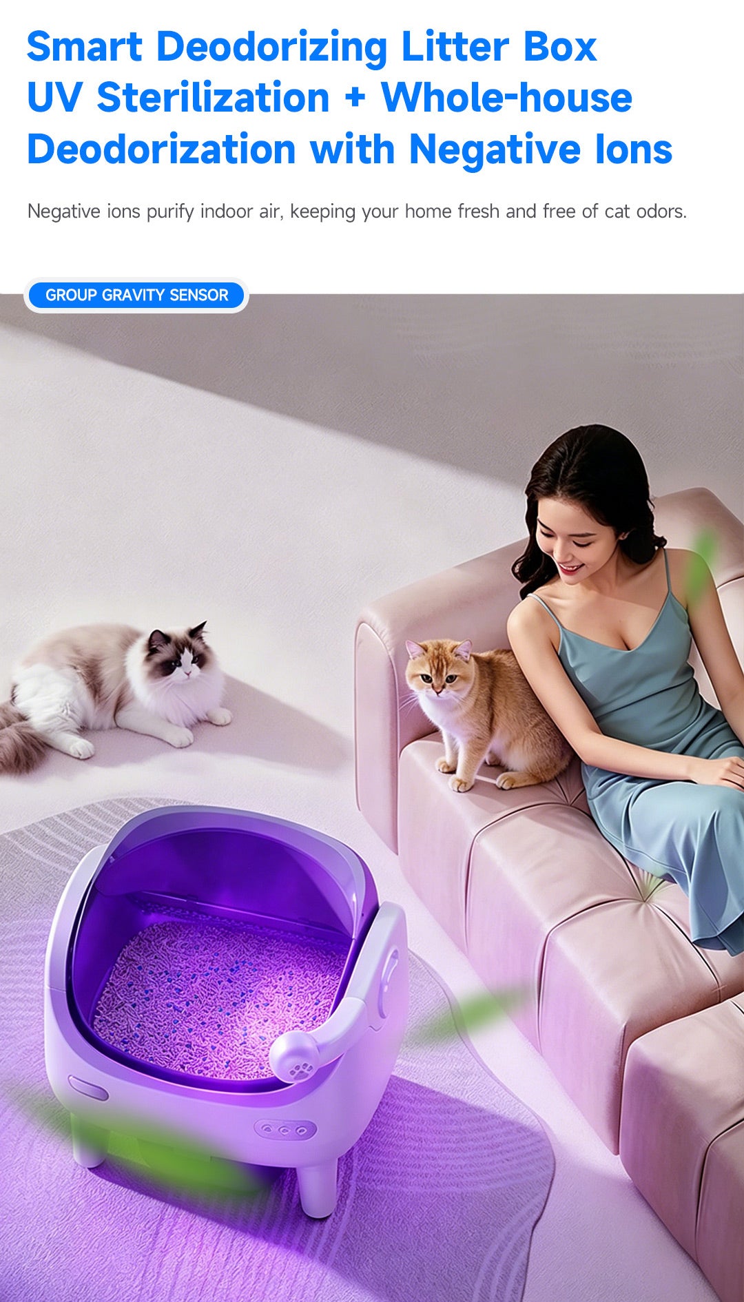 V8 open top Self-Cleaning Litter Box: Auto Rake, One-Click Empty, UV Light & Odor Control