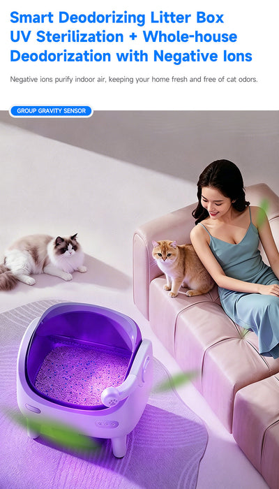 Open-Top Self Cleaning Litter Box with App Control & Multi-Cat Safety Sensors – Automatic Odor Control & UV Sterilization