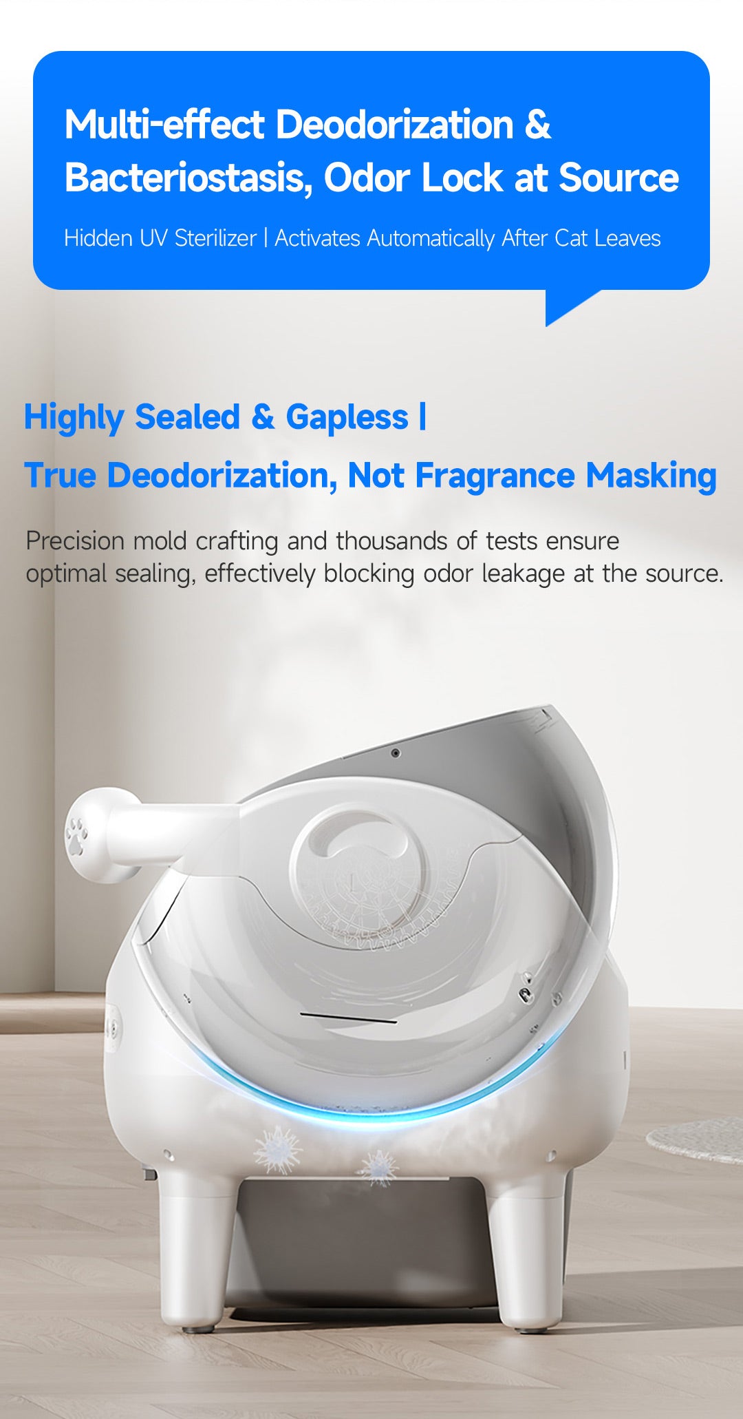 V8 open top Self-Cleaning Litter Box: Auto Rake, One-Click Empty, UV Light & Odor Control