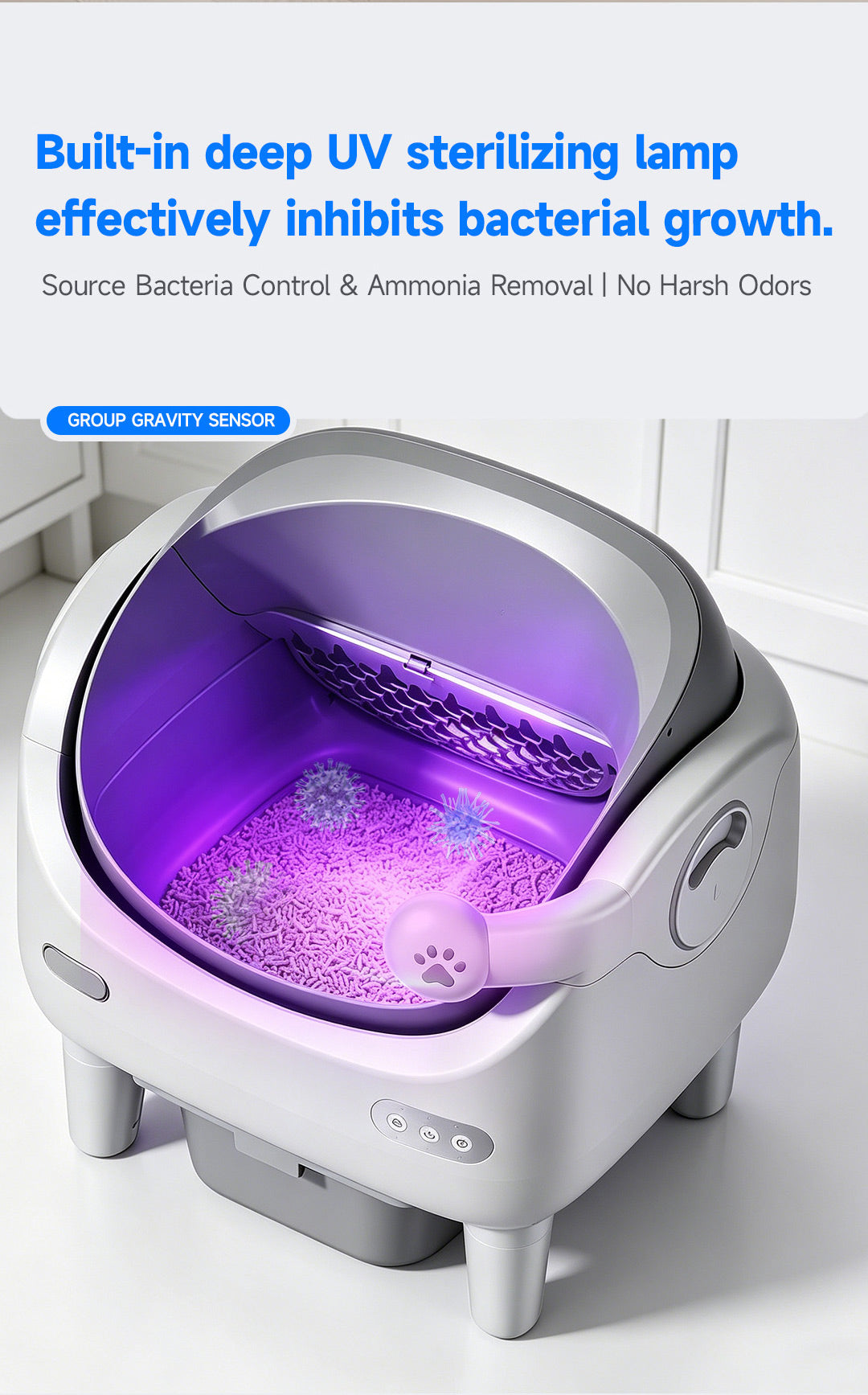 V8 open top Self-Cleaning Litter Box: Auto Rake, One-Click Empty, UV Light & Odor Control