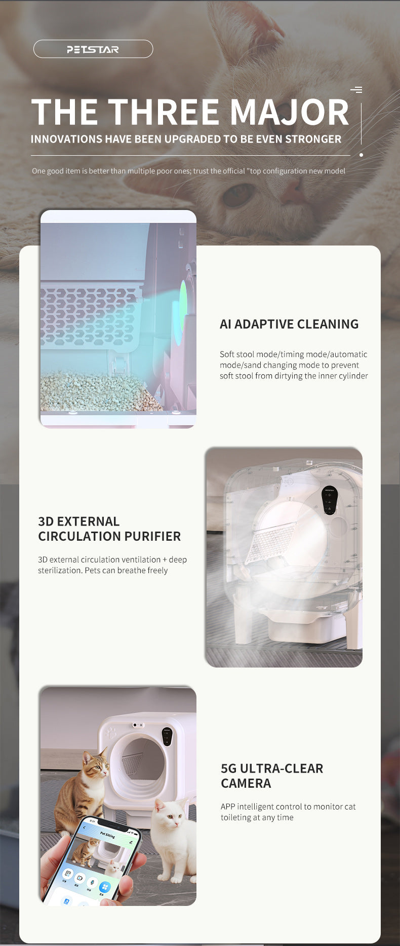 Automatic Self-Cleaning Litter Box – Live Video, Voice Chat, Multi-Cat Sensors & One-Button Sand Change